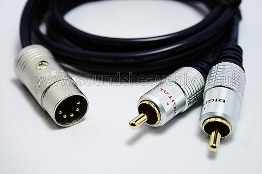 5 pin DIN to twin RCA - Powerlink compatible to Non-B&O Hifi amplifier/ receiver etc (DIN to Twin Phono)